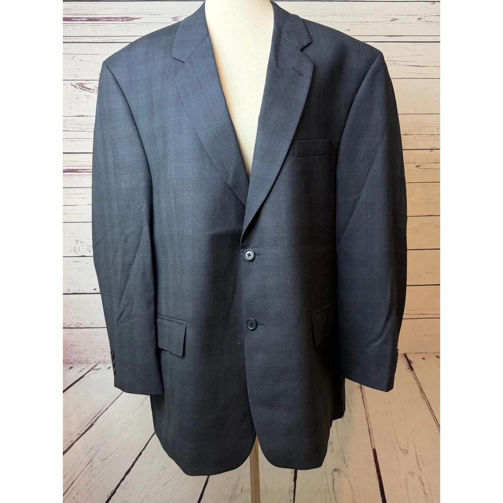 Chaps Ralph Lauren Blazer 46R Glen Plaid Wool Sport Coat Mens 46 Regular Navy